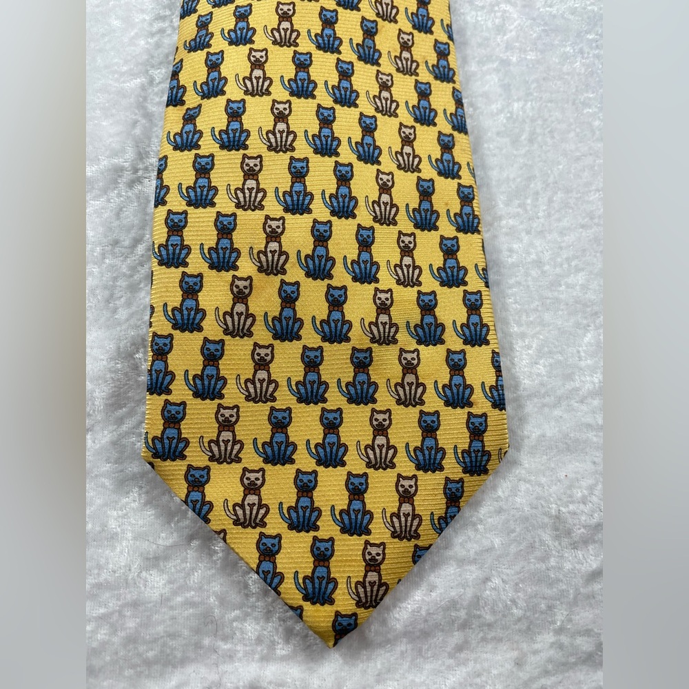 Olivier Strelli Yellow Cat Themed Silk Tie